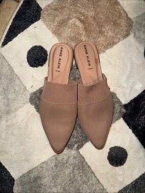 Anne Klein Pointed Knit Slip-On Mules in Brown